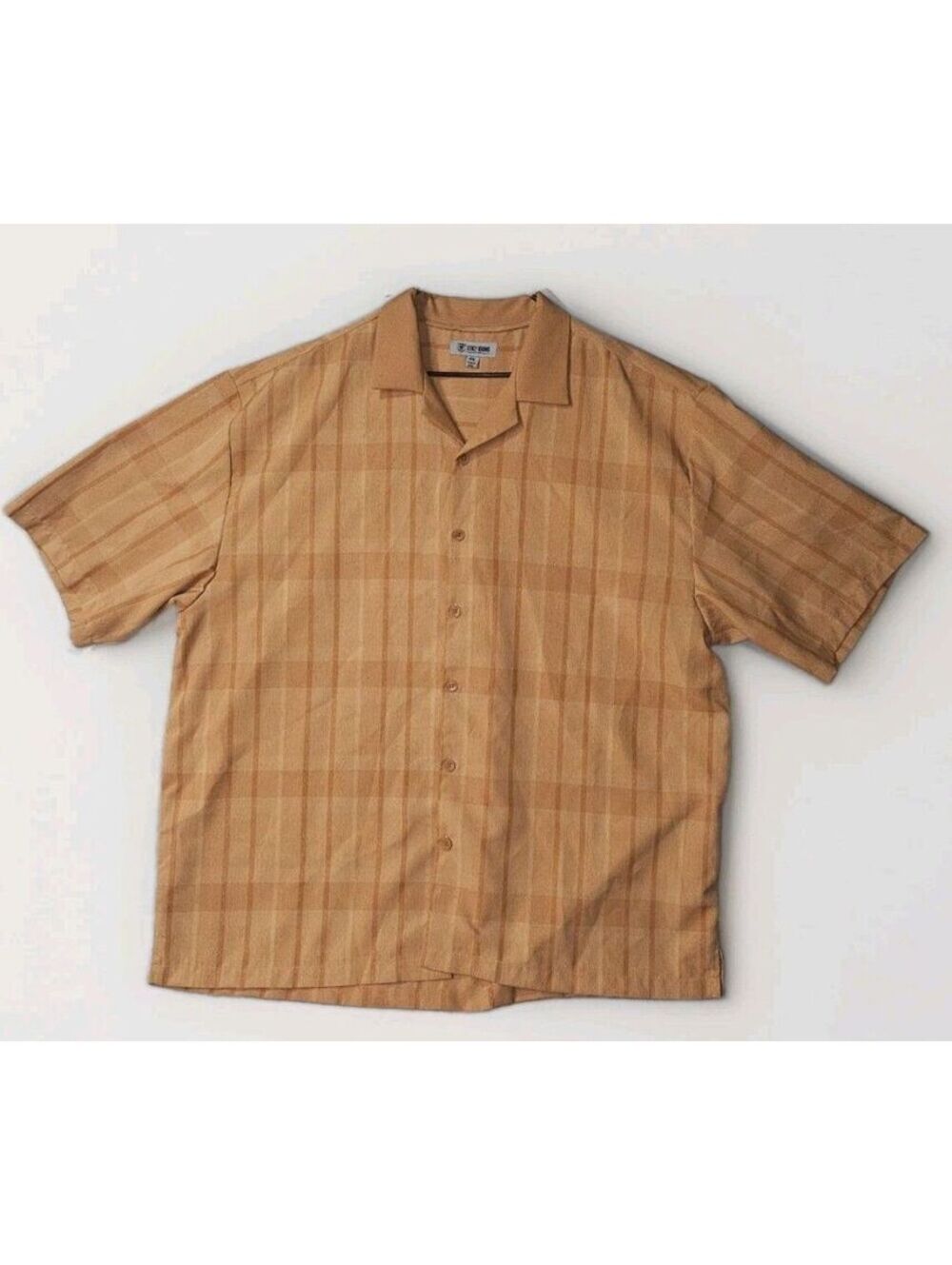 Stacy Adams Men's 4XL Tan orange Plaid Short Sleeve Camp Shirt Big & Tall